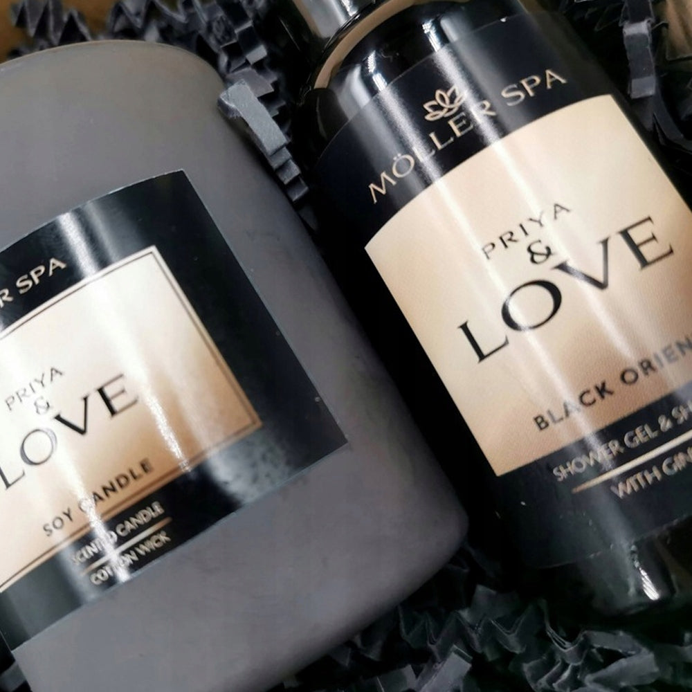 Priya & Love dovanų rinkinys – rinkinys su žvake, difuzoriumi ir kūno kosmetika