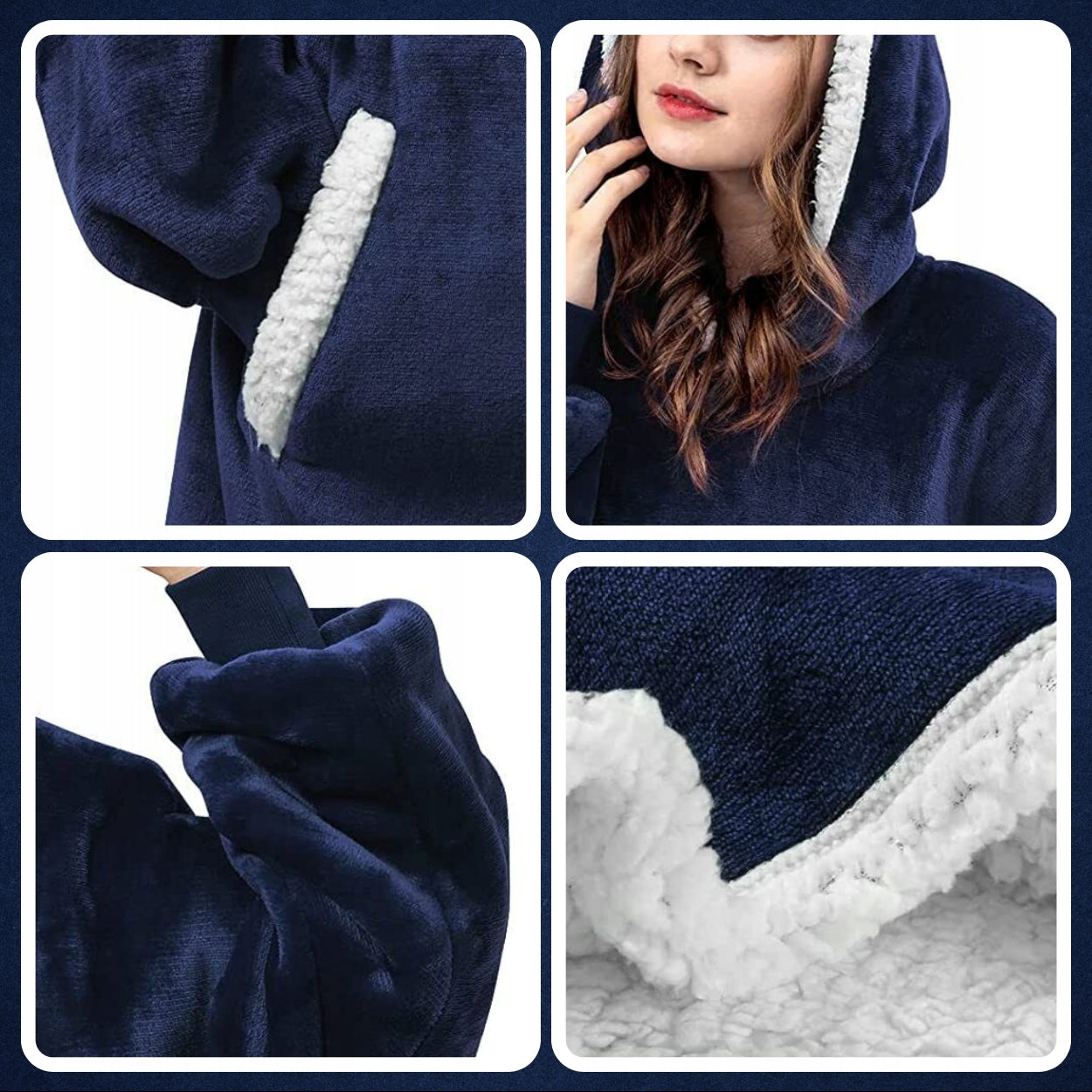 Šiltas hood`is- džemperis – pledas 2in1 | NAVY mėlynas