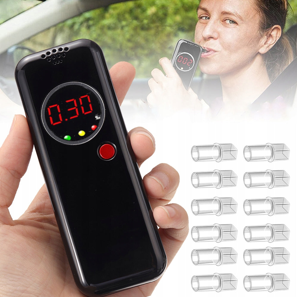 Nešiojamas alkotesteris su LED ekranu + 12 antgalių + dėklas