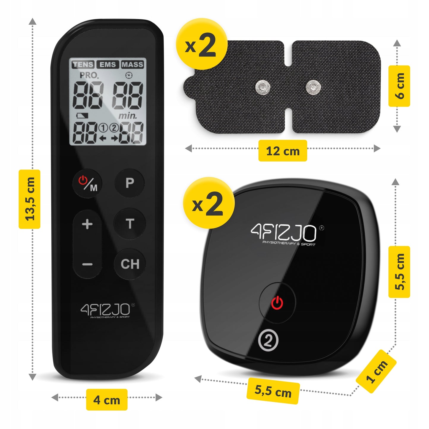 EVO 4FIZJO 3-in-1 belaidis raumenų ir nervų elektrostimuliatorius su USB įkrovimu – TENS, EMS, MASS funkcijos
