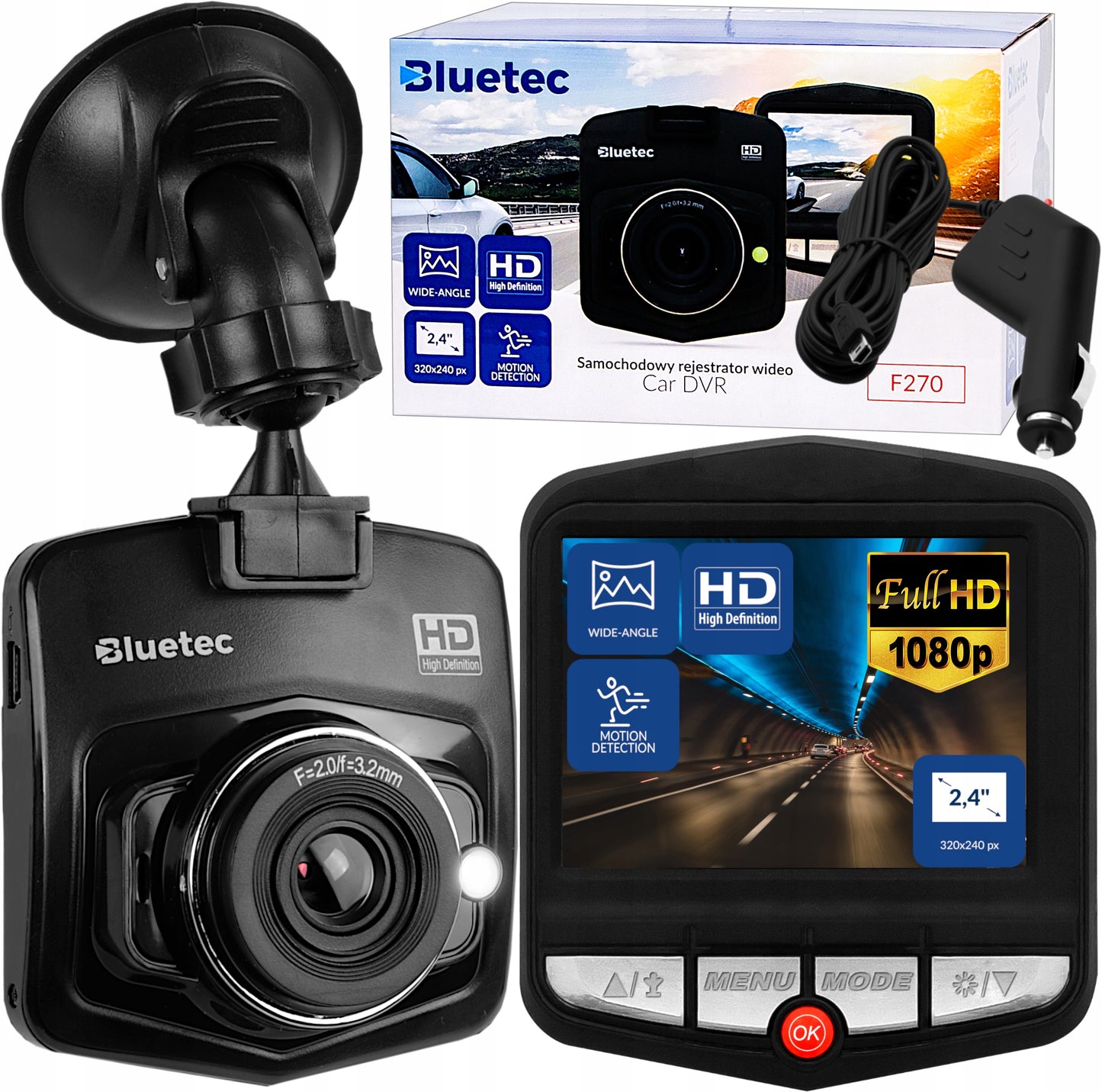 Automobilinis vaizdo registratorius Bluetec Blackbox F270 – Full HD, 140° kampas, naktinis režimas