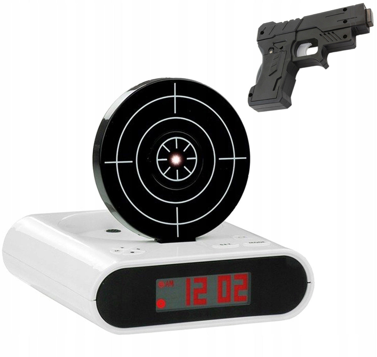 SNIPER ALARM - Snaiperio žadintuvas su taikiniu ir pistoletu formos nuotolinio valdymo pultu AG642A