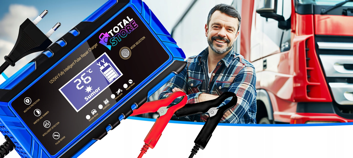 Automatinis stiprus automobilių akumuliatorių įkroviklis su atstatymo funkcija Totalstore PRO 12/24V