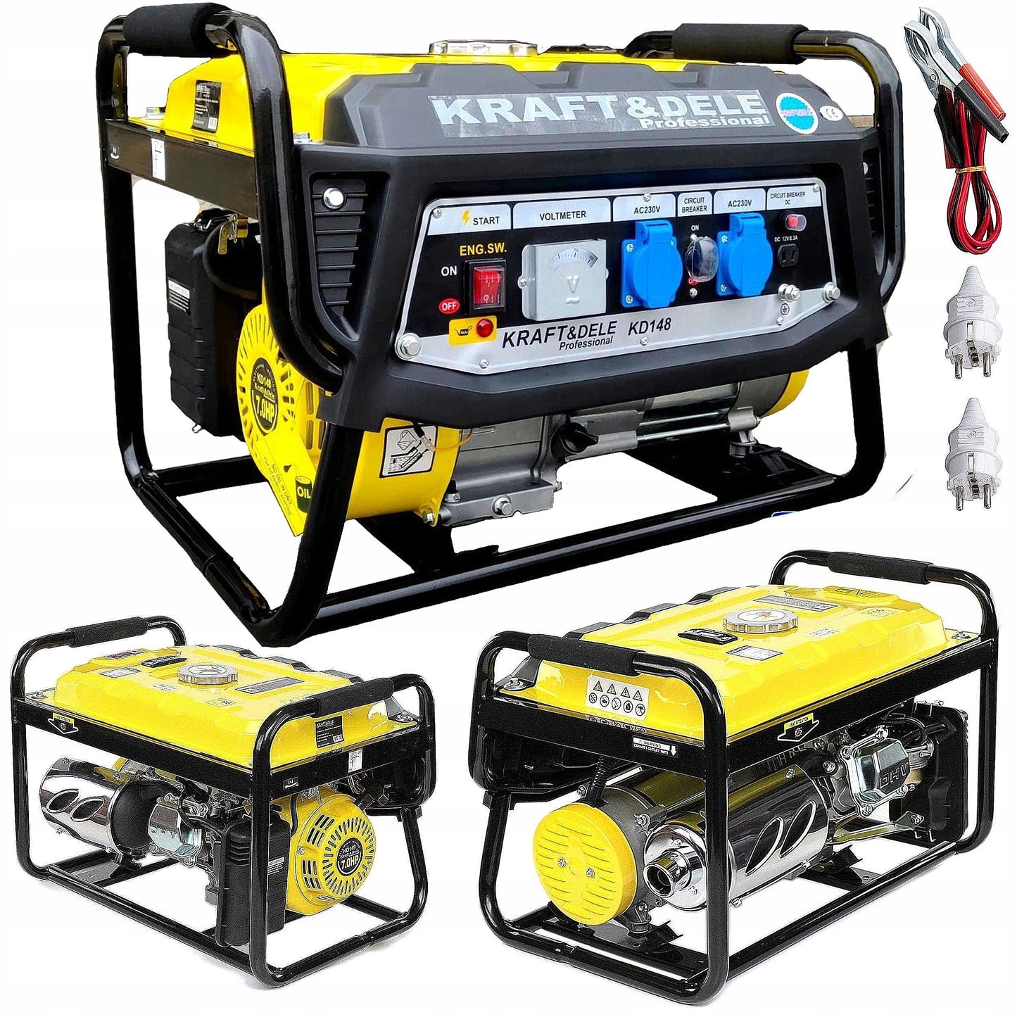 Benzininis elektros generatorius 3500 W, 230 V, 7 AG, AVR, LCD ekranas Kraft&Dele KD148