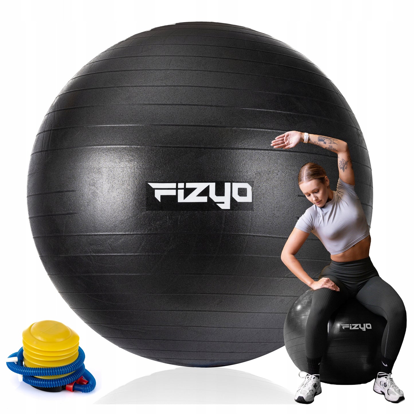 Didelis gimnastikos kamuolys FIZYO 65 cm su pompa – tinka pilatesui, jogai ir reabilitacijai