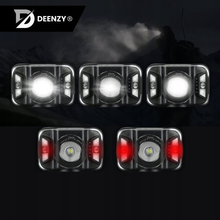 LED žibintuvėlis ant galvos „Deenzy“, 10 W, 500 lm, su judesio jutikliu ir ZOOM