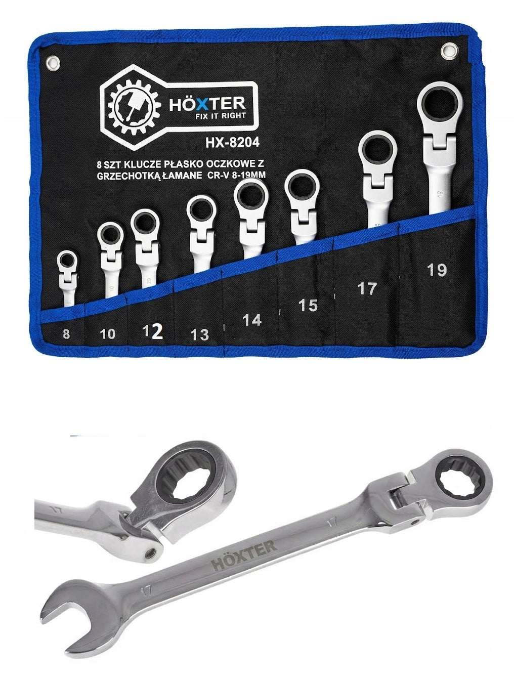 Laužtų kombinuotų raktų su terkšle rinkinys „Kraft&Dele KD10947“, 8–19 mm, 12 vnt.