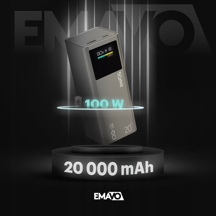 Išorinė baterija „Emavo“ 20000 mAh, PD 100 W, nešiojamiesiems kompiuteriams