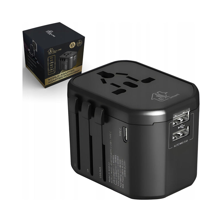 Universalus kelioninis adapteris „Extralink CHARESL07“ su 2 USB ir USB-C