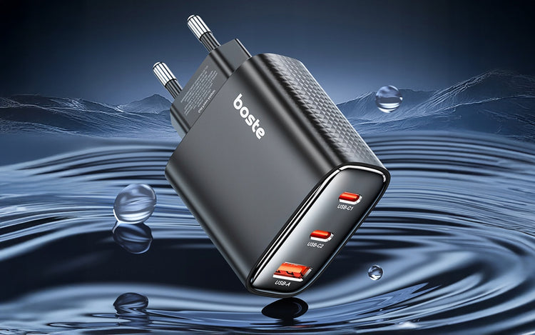 GaN tinklo įkroviklis „Boste“ 40 W, 2 × USB-C + USB-A