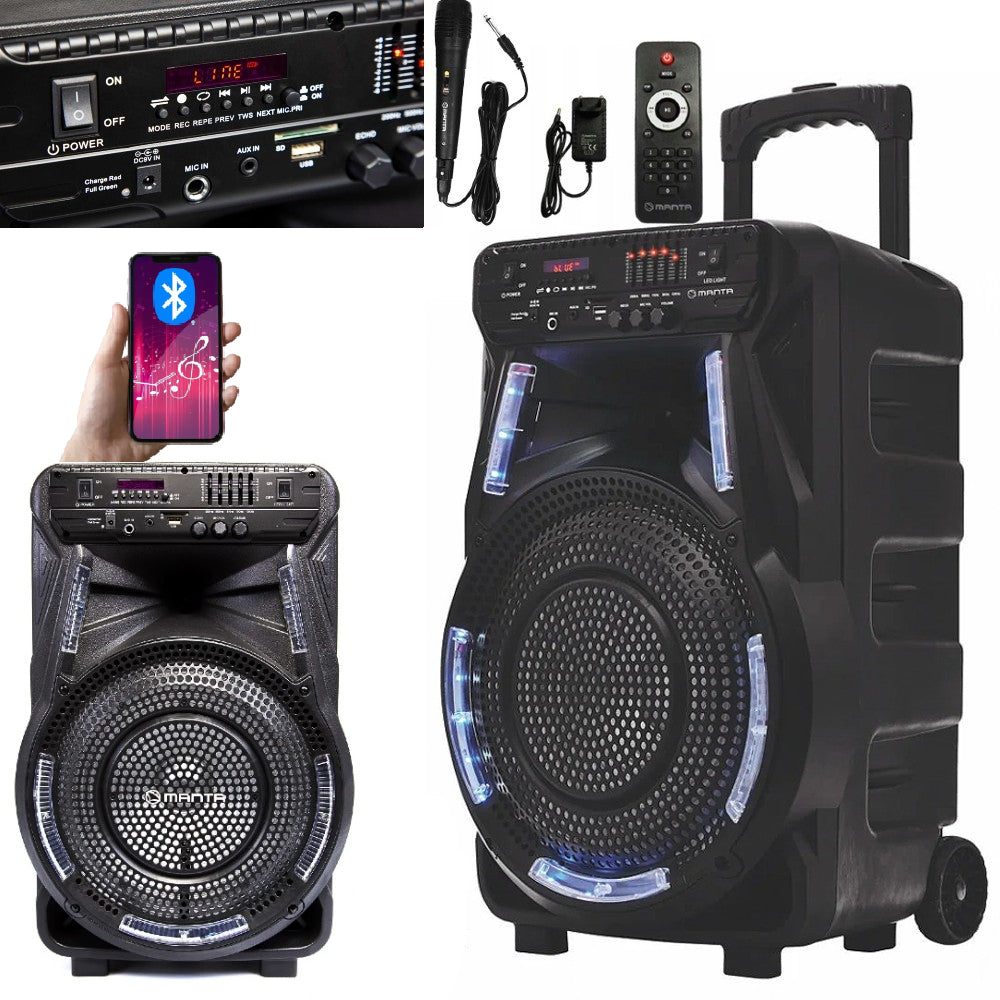 Nešiojama karaoke kolonėlė „Manta SPK5033“ su mikrofonu ir pulteliu, 40 W, FM radijas