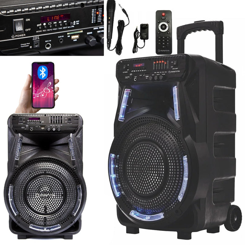 Nešiojama karaoke kolonėlė „Manta SPK5033“ su mikrofonu ir pulteliu, 40 W, FM radijas