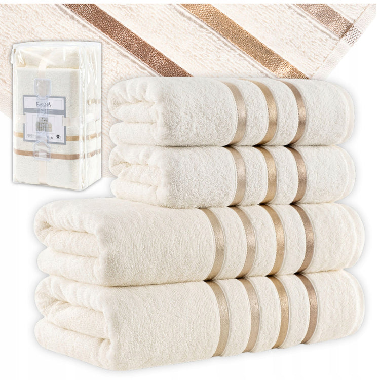 Medvilninių rankšluosčių rinkinys „Karna Home Bale“, 4 vnt., 50 × 80 ir 70 × 140 cm, kreminis