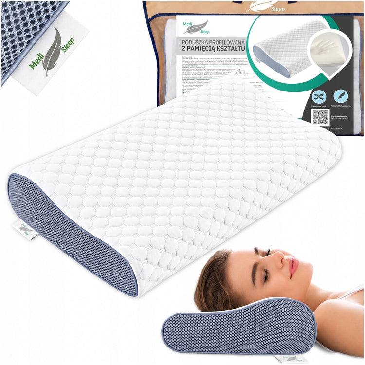 Žema ortopedinė pagalvė miegoti ant šono, profiliuota, memory foam