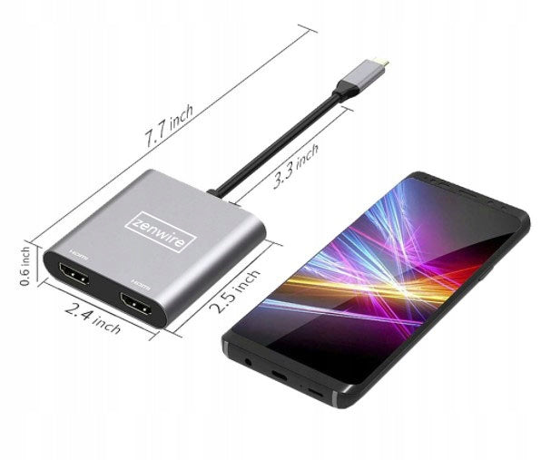 USB-C šakotuvas „Zenwire“ 4 in 1: 2× HDMI 4K, USB 3.0, MacBook