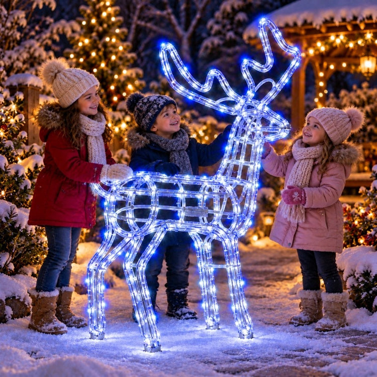 Šviečianti LED šiaurės elnio figūra su judančia galva, 110 cm