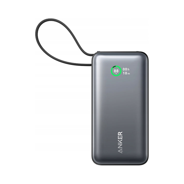 Išorinis akumuliatorius su integruotu USB-C laidu ir ekranu „Anker“ 10000 mAh, pilkas