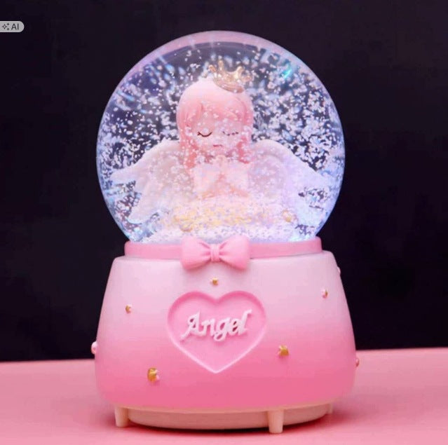 Krištolinis sniego rutulys-muzikinė dėžutė su angelu, 15 cm