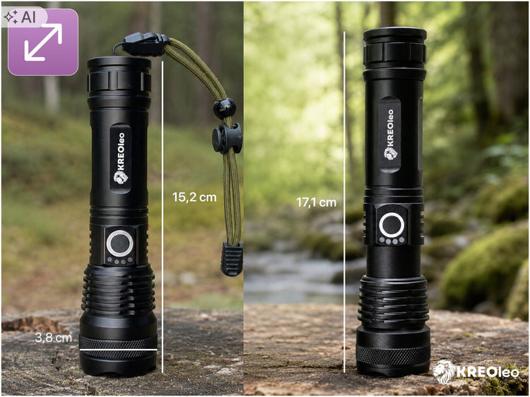 Akumuliatorinis aliuminis taktinis LED žibintuvėlis „KREOleo“ su ZOOM, IPX8, USB-C
