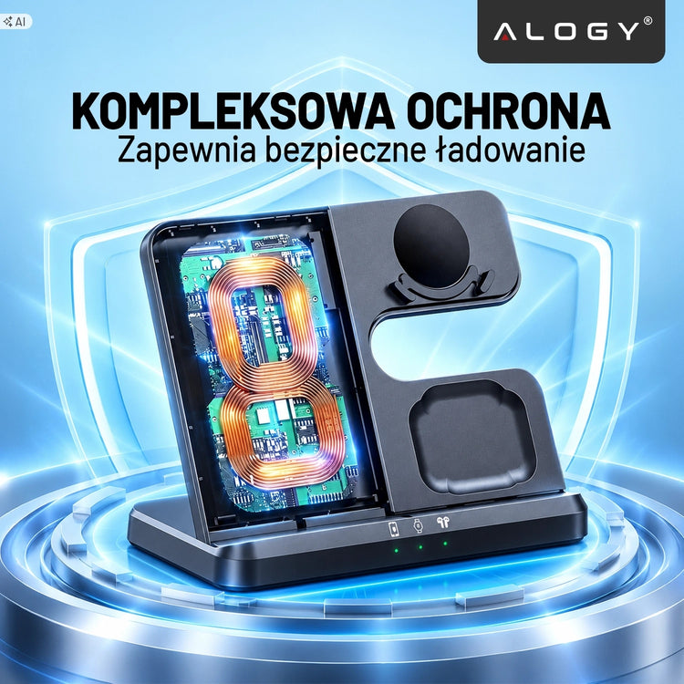 Belaidis indukcinis kroviklis 3 in 1 „Alogy“ telefonui, laikrodžiui ir ausinėms
