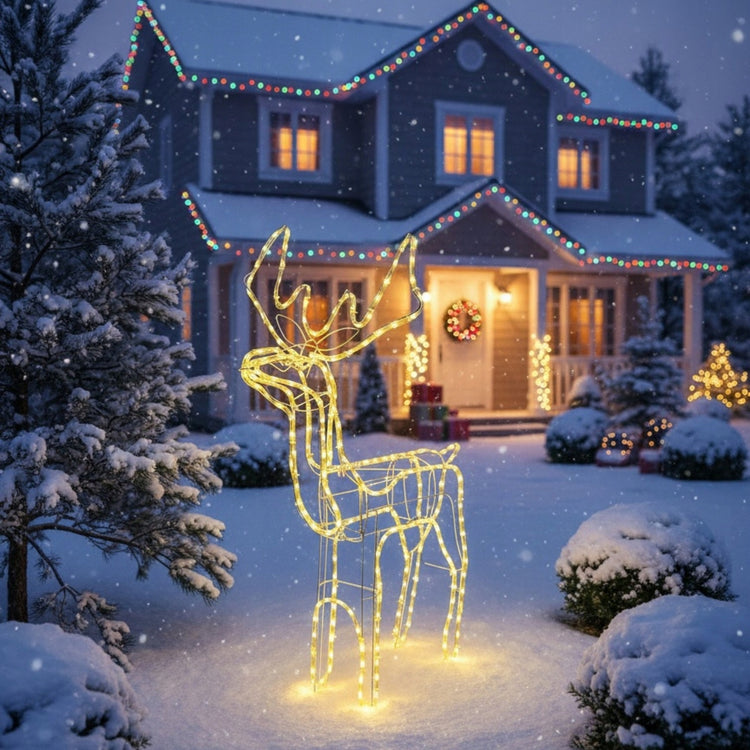 Šviečianti LED šiaurės elnio figūra, 90 cm, šiltai balta šviesa, lauko dekoracija