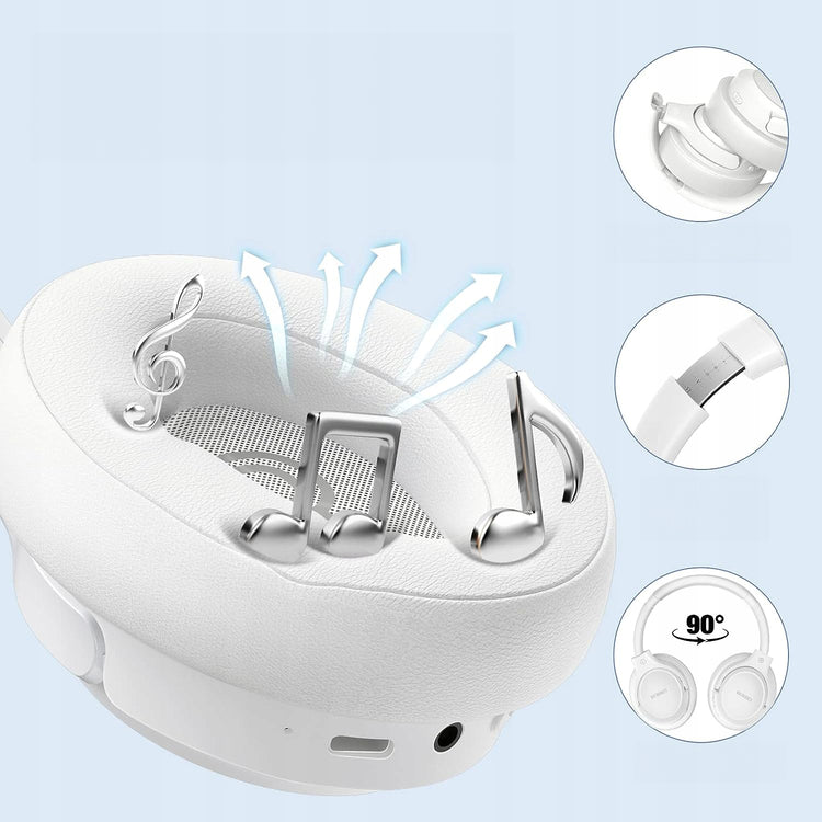 Belaidės ant ausų ausinės „Feegar Mello“, iki 65 val., Bluetooth 5.3, 6 EQ režimai, baltos