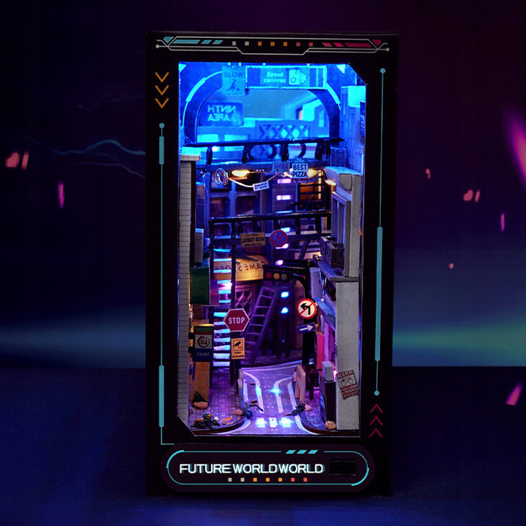 Medinis 3D miniatiūros modelis „Cyberpunk“ su LED, 200 dalių