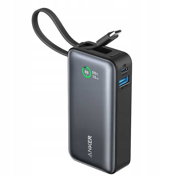 Išorinis akumuliatorius su integruotu USB-C laidu ir ekranu „Anker“ 10000 mAh, pilkas