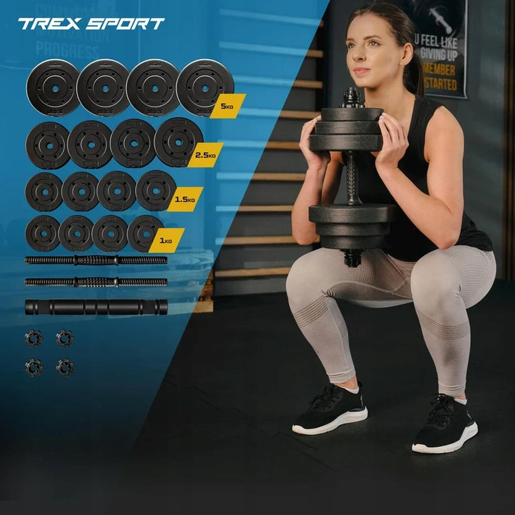 Reguliuojamų hantelių rinkinys „Trex Sport“ su grifu, 2 × 20 kg (40 kg)