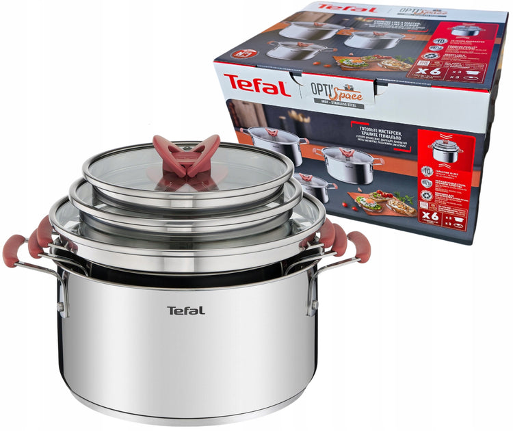 Nerūdijančio plieno puodų rinkinys „Tefal Opti'Space“, 6 dalių, indukcijai