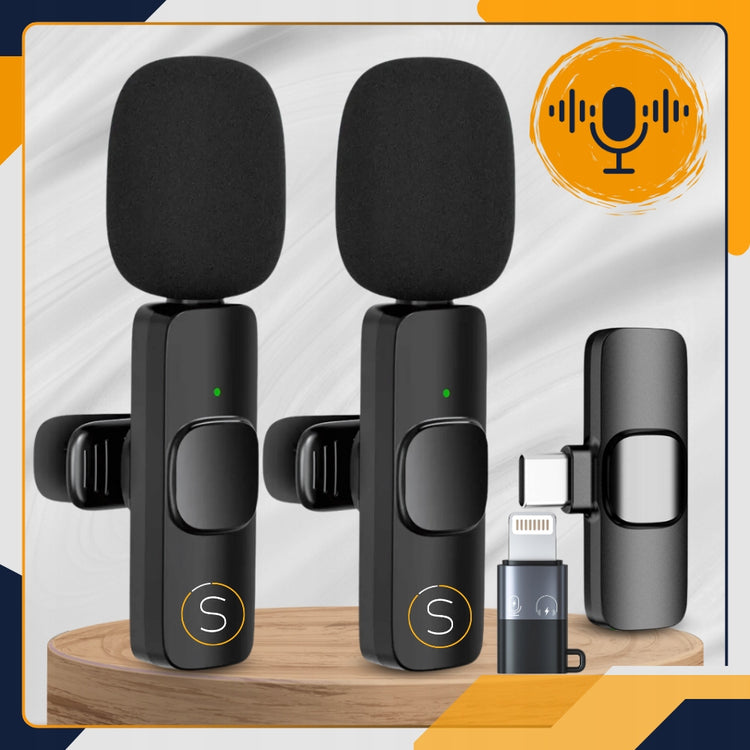 2 belaidžiai segami mikrofonai „Slayo Mike S9“ telefonui, USB-C / Lightning