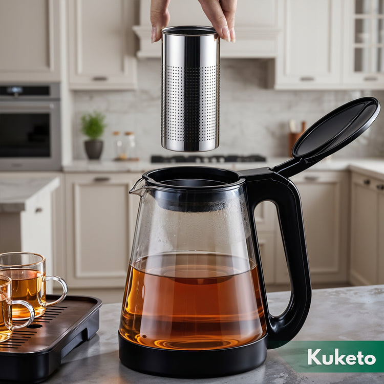 Didelis stiklinis arbatinukas su plieniniu sieteliu „Kuketo Etna“, 2,2 l