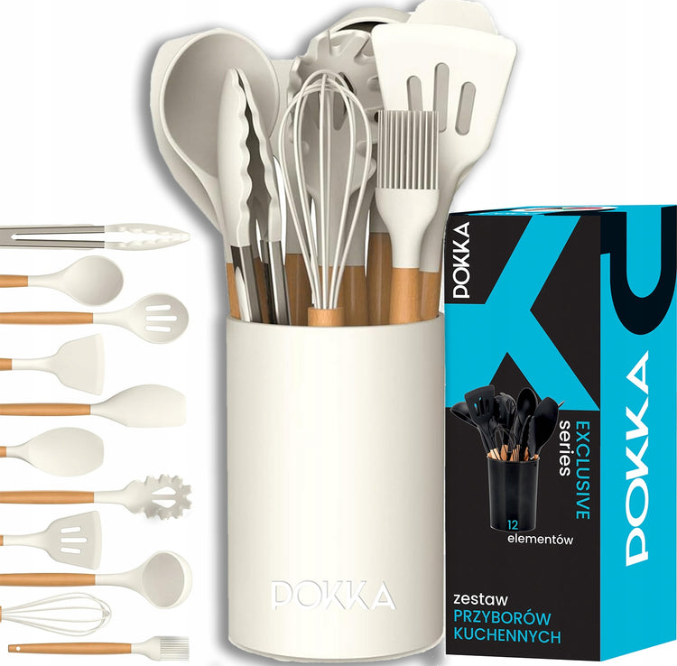 Silikoninių virtuvės įrankių rinkinys „Pokka Exclusive“, 12 vnt., baltas