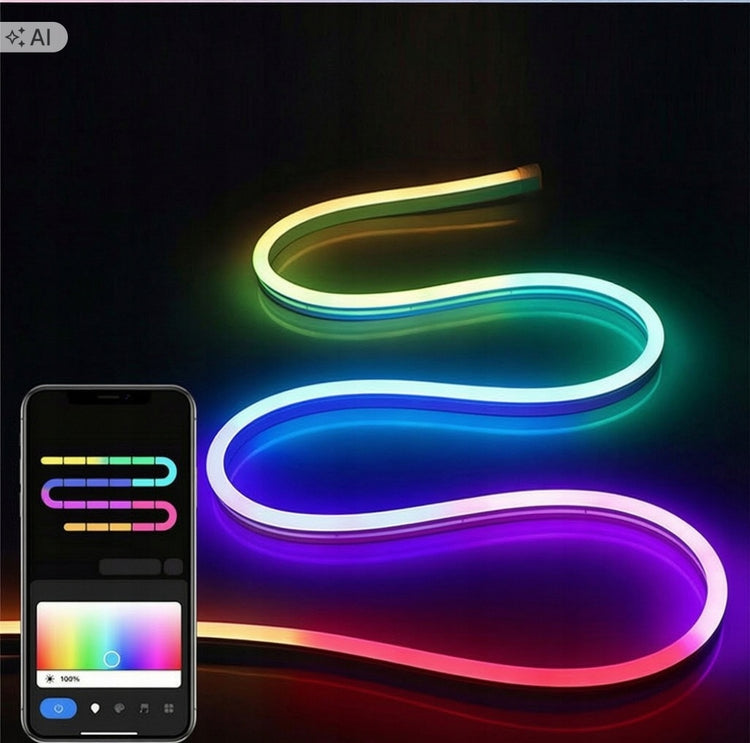 RGB LED neoninė juosta 5 m su Bluetooth ir pultu, 150 LED, IP67