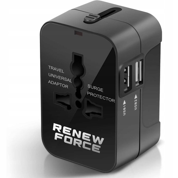 Kelioninis adapteris „Renew Force“ su 2 USB lizdais, EU / UK / US / AUS
