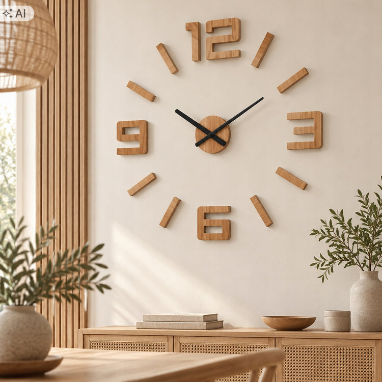 Didelis klijuojamas ąžuolinis 3D sieninis laikrodis „ModernClock Lotus“, 75 cm