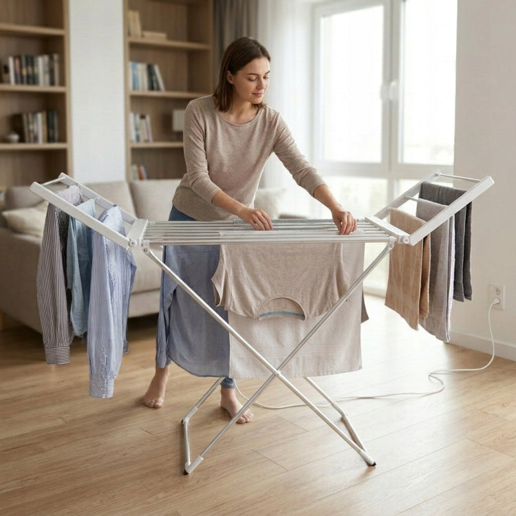 Pastatoma sulankstoma elektrinė skalbinių džiovyklė su šildymu, balta – nuotrauka 3