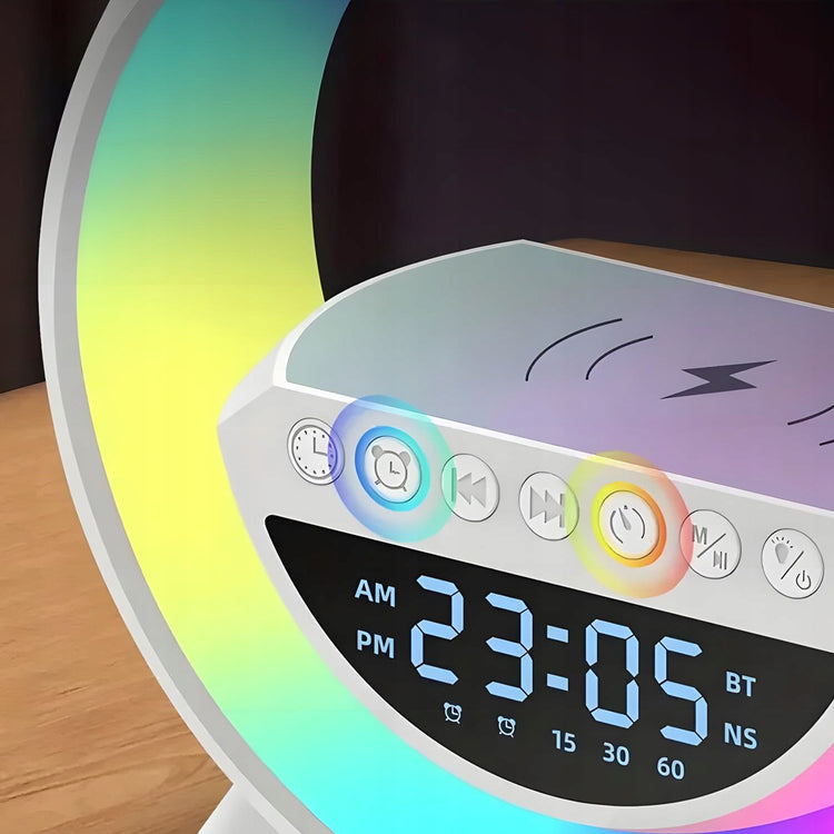 LED stalinė lempa „Renew Force“ su RGB, garsiakalbiu, Qi krovikliu ir laikrodžiu – nuotrauka 6
