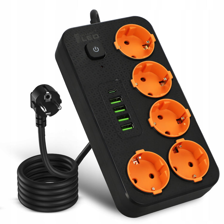 Ilgintuvas „Smartled“, 5 lizdai, USB, 3 m, juodas