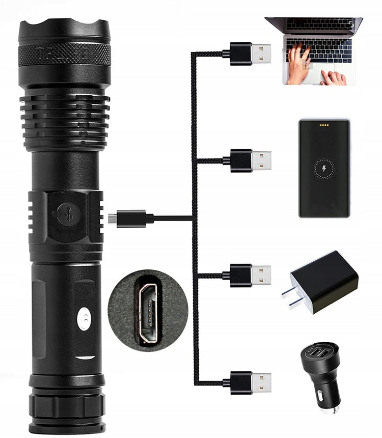Taktinis LED žibintuvėlis XHP50 su ZOOM, 1000 lm, IPX8