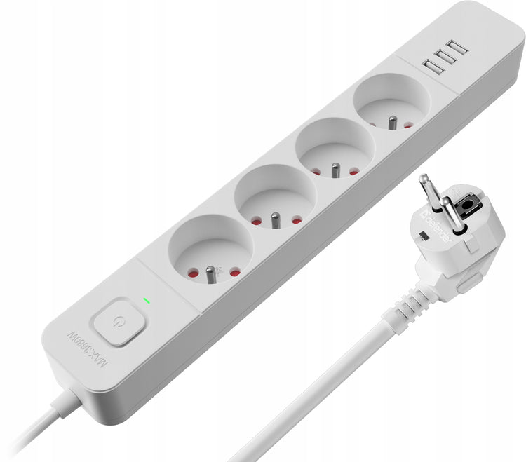 Ilgintuvas su apsauga nuo viršįtampių „Defender“, 4 lizdai, 3× USB, 1,5 m