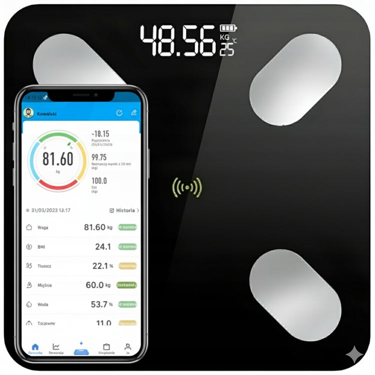 Išmaniosios analitinės svarstyklės „KREOleo“ su Bluetooth, 31 parametras, iki 180 kg