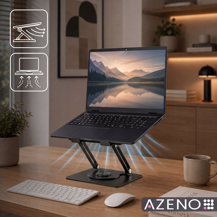 Nešiojamojo kompiuterio stovas „Azeno AZ-0120“ iki 17“, sukamas 360°