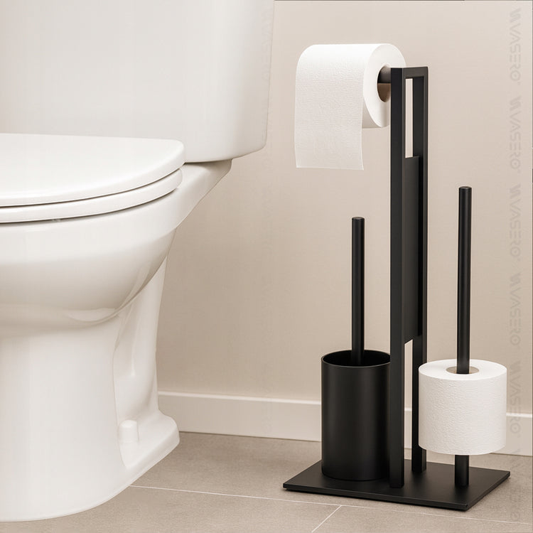 Metalinis WC šepečio ir tualetinio popieriaus stovas „Vasero“, juodas