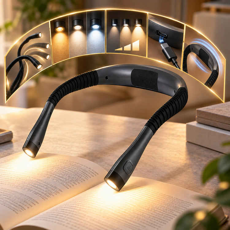 Ant kaklo dedama LED skaitymo lemputė „Galaxia“, USB-C, 3 šviesos spalvos