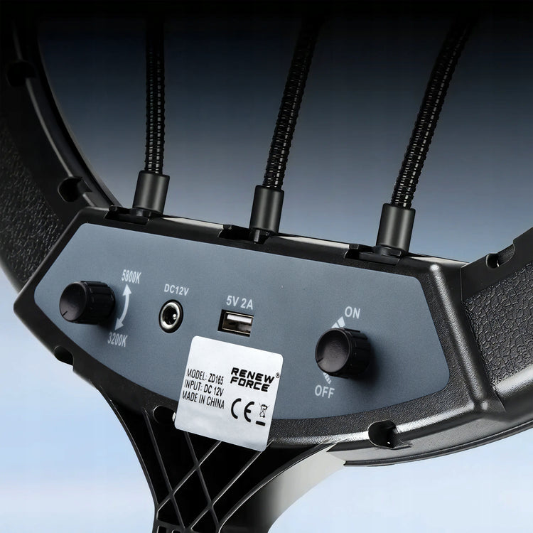 Žiedinė LED lempa „Renew Force“ 43 cm, 24 W, su stovu ir pultu