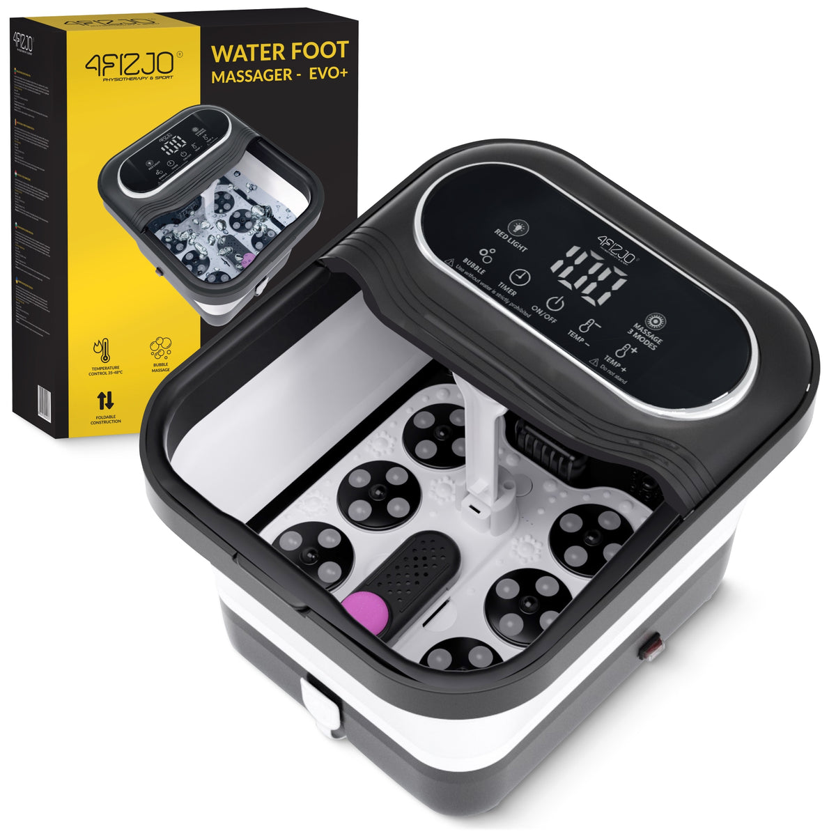 Sulankstoma pėdų SPA vonelė „4Fizjo EVO+“ su šildymu ir burbulais, juoda