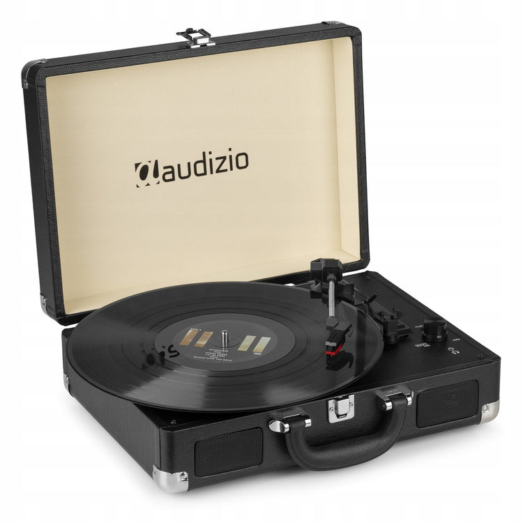 Plokštelių grotuvas lagamine su stereo garsiakalbiais „Audizio“, juodas