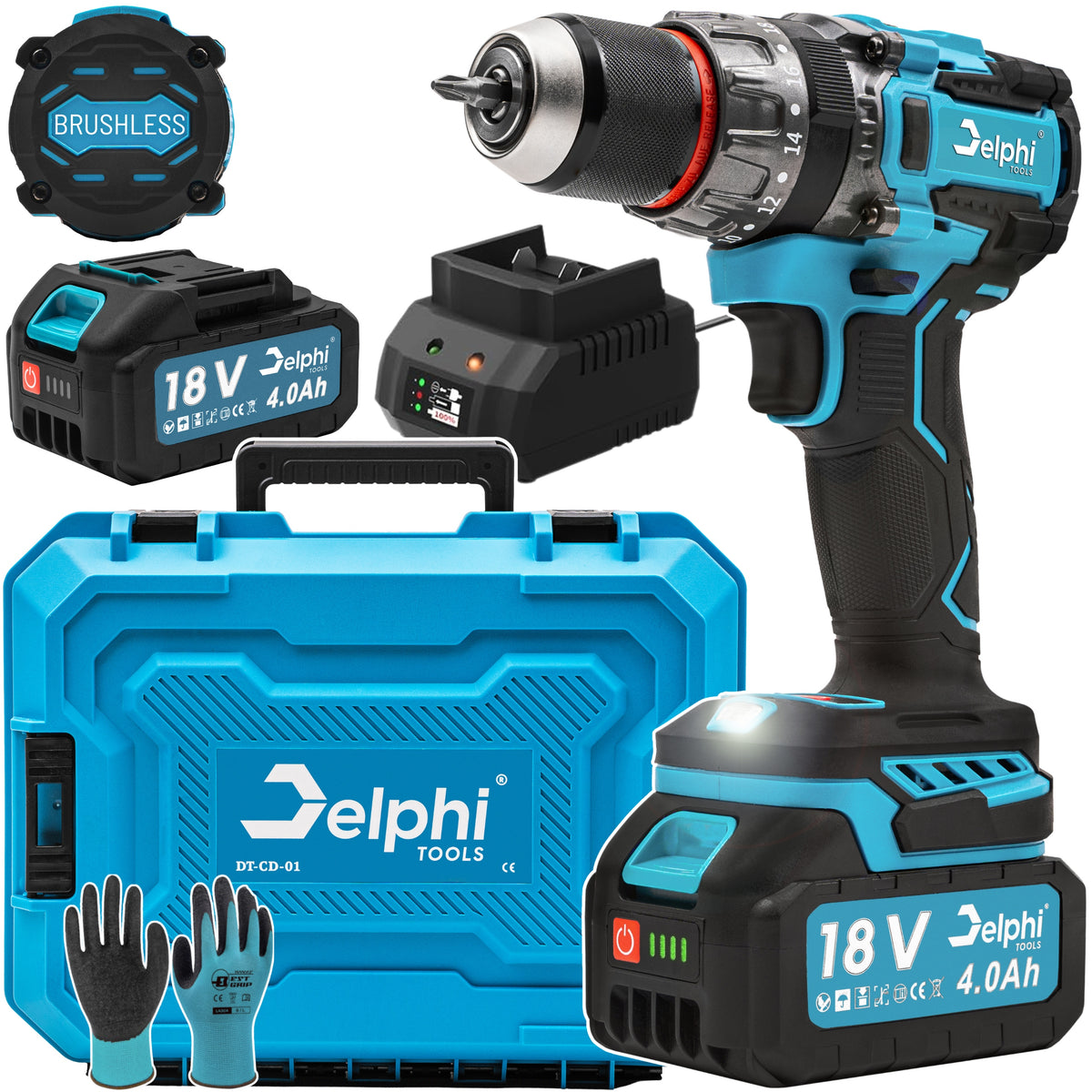 Akumuliatorinis smūginis gręžtuvas-suktuvas „Delphi Tools“, 18 V, 90 Nm, 4 Ah – nuotrauka 1