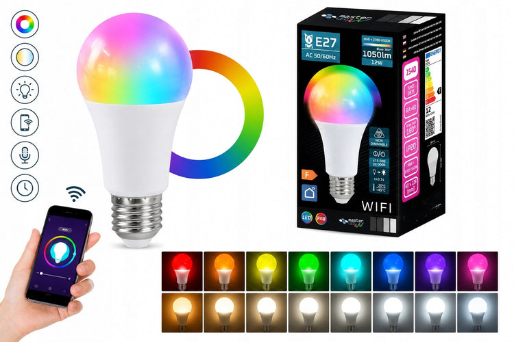 Išmanioji Wi-Fi LED lemputė „Masterled“ E27, RGB + CCT, 12 W, 1050 lm, Tuya
